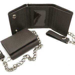 Trifold Gray Genuine Leather Wallet with Scale Texture Design with a Chain